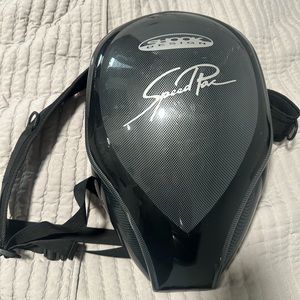 Aerodynamic motorcycle back pack.